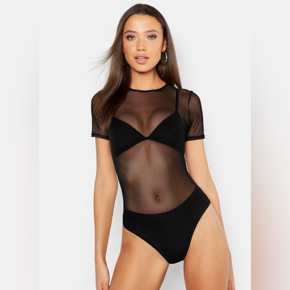 Boohoo Shear Bodysuit Shirt